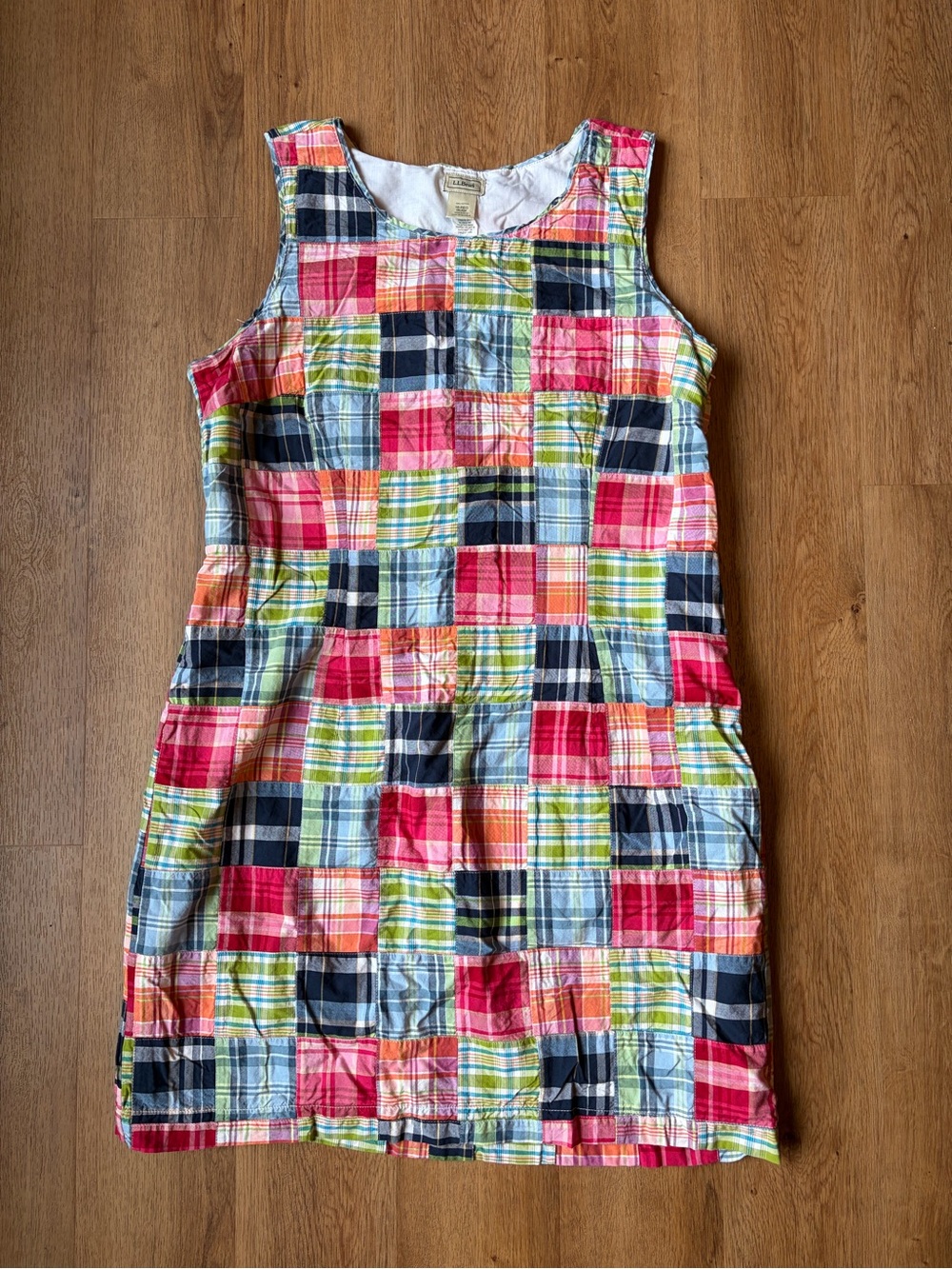 L.L.Bean Women’s Size 16 Patchwork Madras Plaid Cotton Sleeveless Shift Dress
